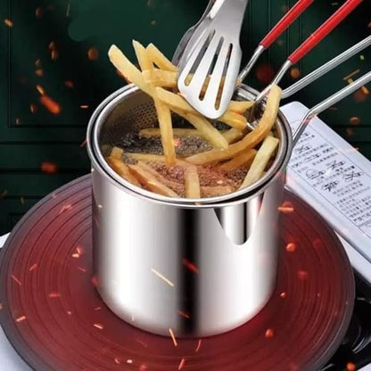 Stainless Steel Deep Fryer Pot with Detachable Oil Filter Basket