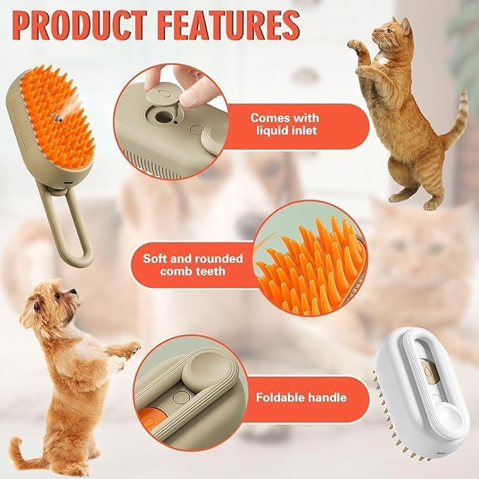 3 in 1 Pet Steam Brush | Massage pets Comb Electric Multifunctional Water Brush Spa | USB Rechargeable Steamy Brush for Pet