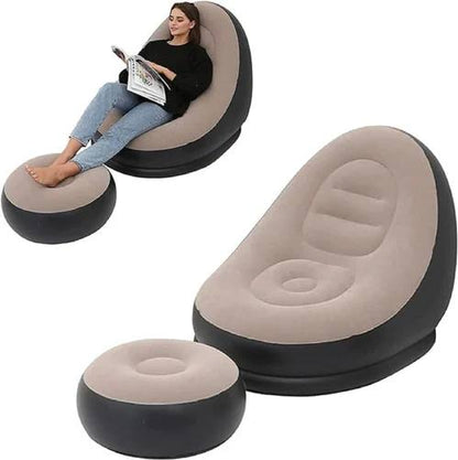 Inflatable Lounge Chair with Footrest | with Electric Pump for Indoor & Outdoor Use