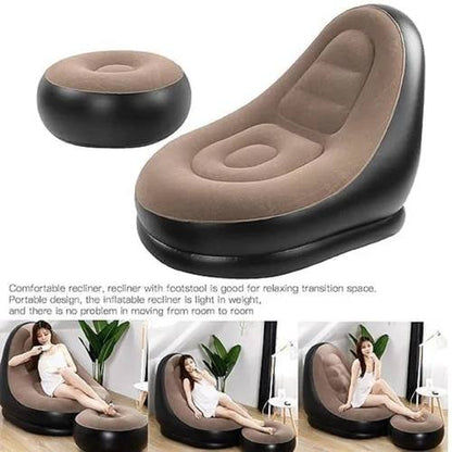 Inflatable Lounge Chair with Footrest | with Electric Pump for Indoor & Outdoor Use