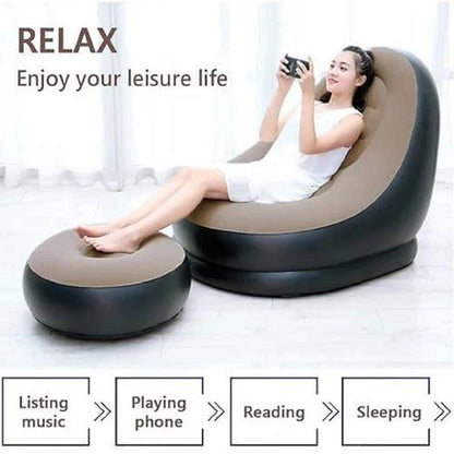 Inflatable Lounge Chair with Footrest | with Electric Pump for Indoor & Outdoor Use