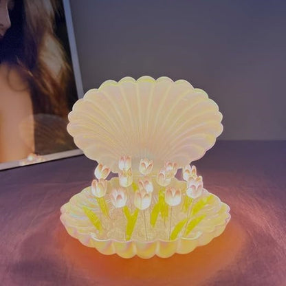 Tulip Pearl Shell Lamp | LED Decorative Flower Night Light with 20 Artificial Tulips