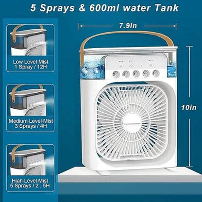 Portable Air Conditioner Fan with LED Light & Timer | 3 Speeds & Spray Modes