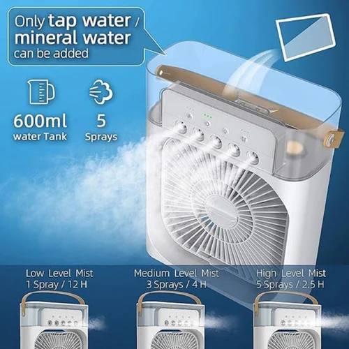 Portable Air Conditioner Fan with LED Light & Timer | 3 Speeds & Spray Modes