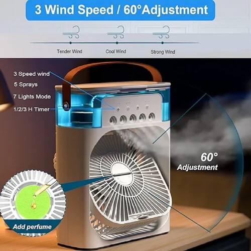 Portable Air Conditioner Fan with LED Light & Timer | 3 Speeds & Spray Modes