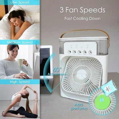 Portable Air Conditioner Fan with LED Light & Timer | 3 Speeds & Spray Modes