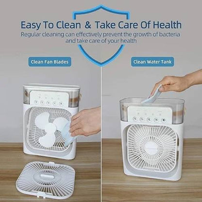 Portable Air Conditioner Fan with LED Light & Timer | 3 Speeds & Spray Modes