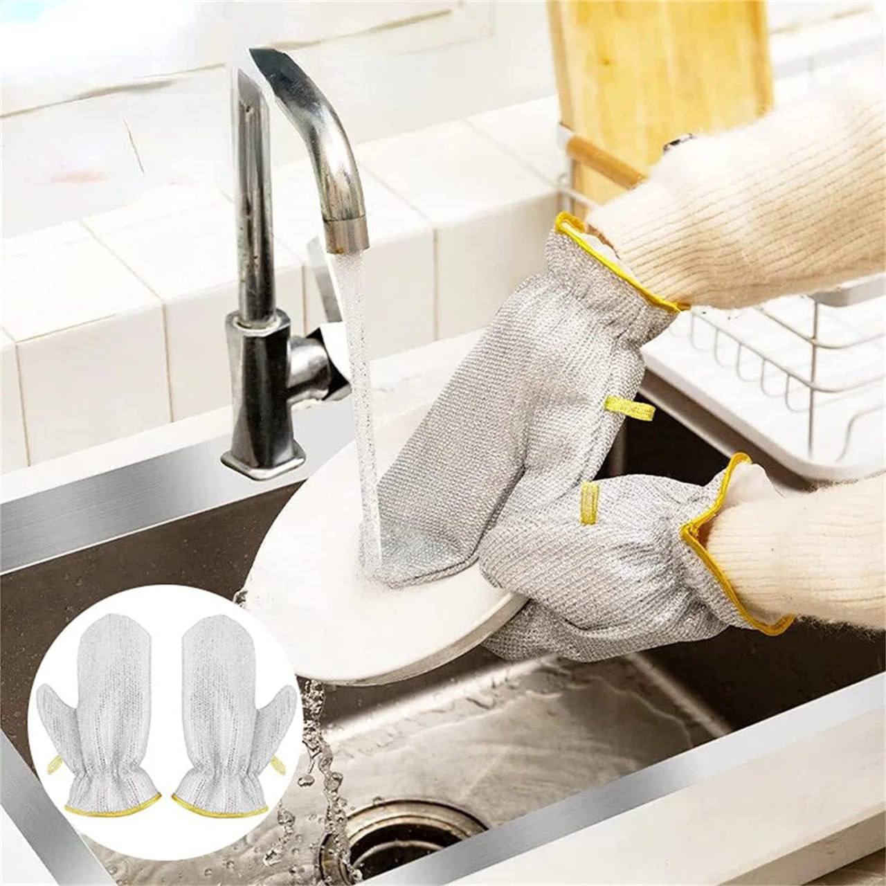 Reusable Wire Dishwashing Gloves | Heat Insulation Anti-Hot Waterproof Gloves ( 2 noz)