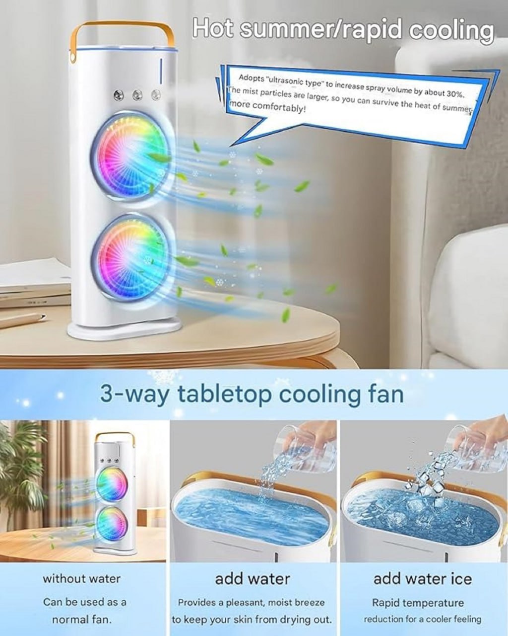 Mini Evaporate Air Cooler with 7 Colors LED Light