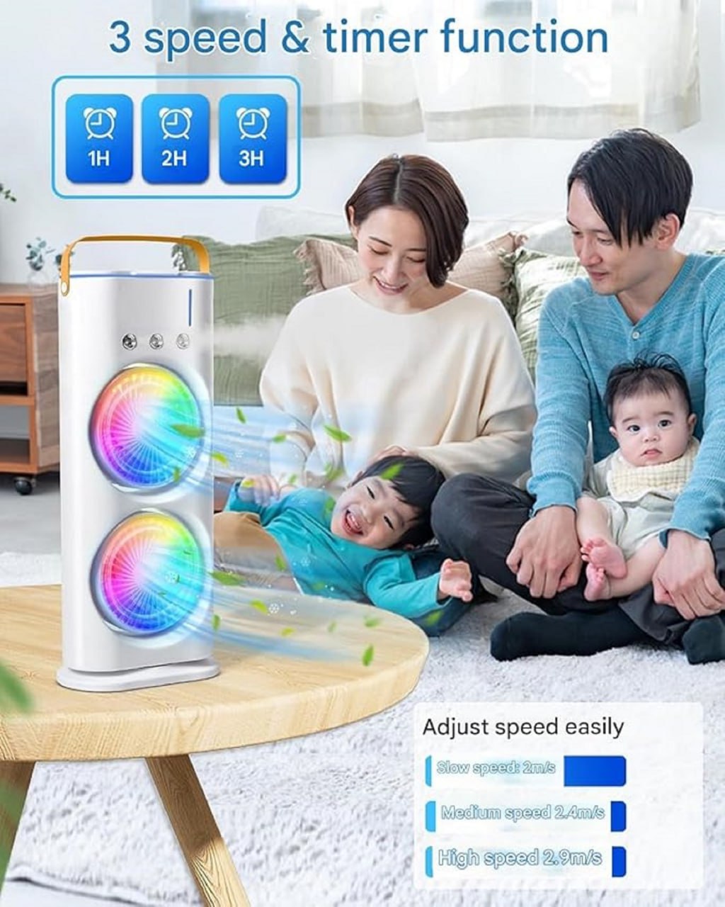 Mini Evaporate Air Cooler with 7 Colors LED Light