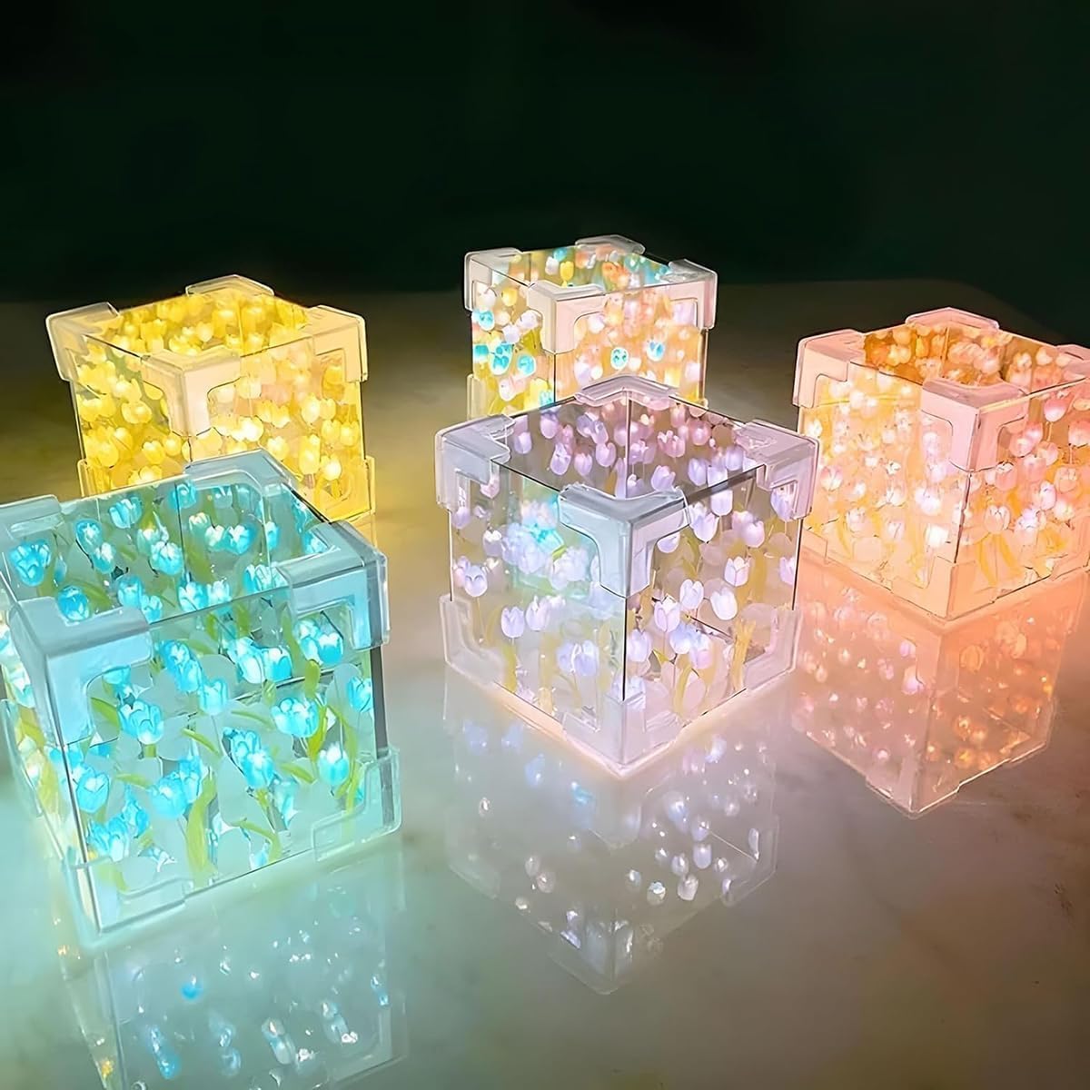 LED Tulip Decorative Cube Mirror Lamp | 2-in-1 Mirror Lamp