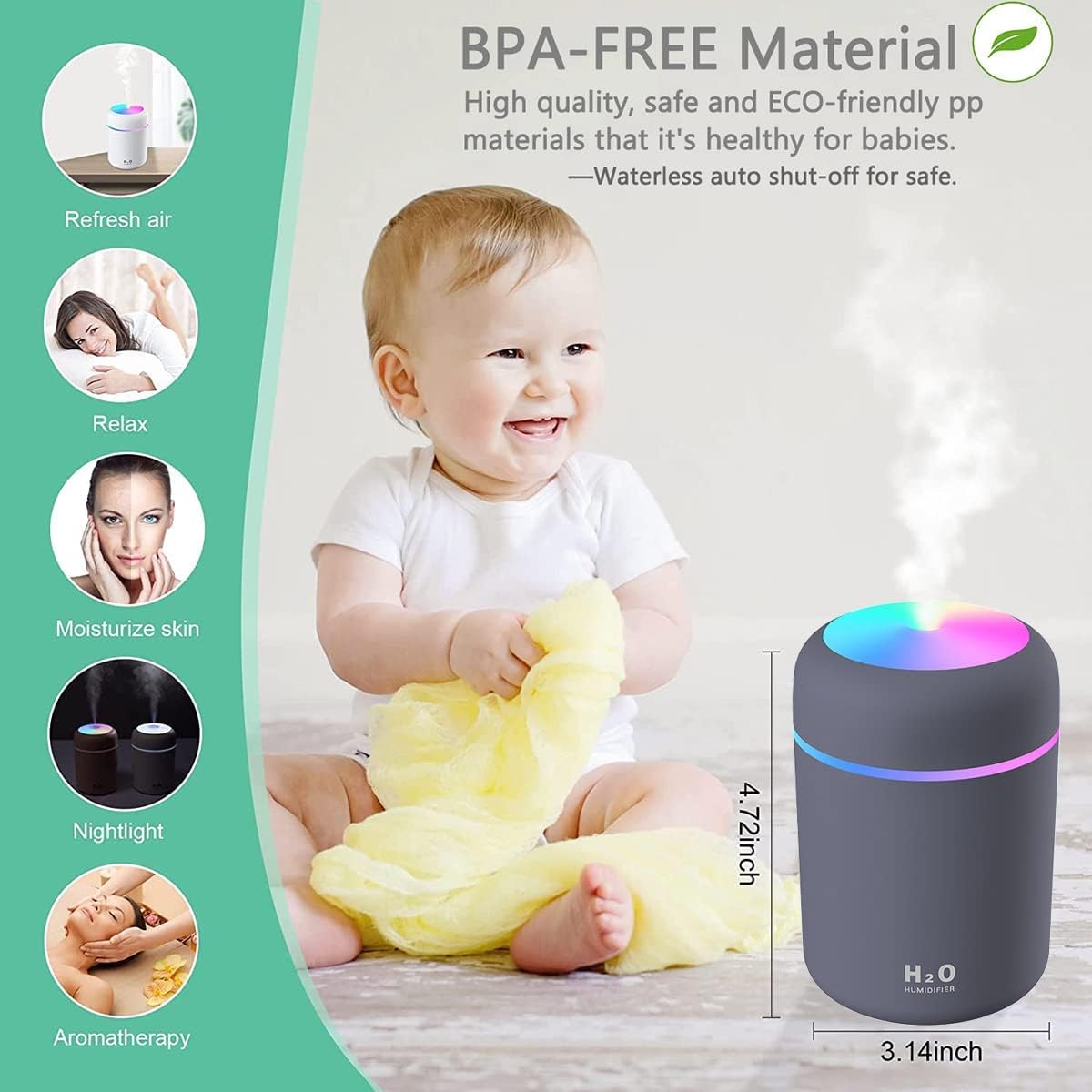 H2O Humidifier & Aroma Diffuser | Cool Mist Essential Oil Diffuser for Relaxation & Hydration