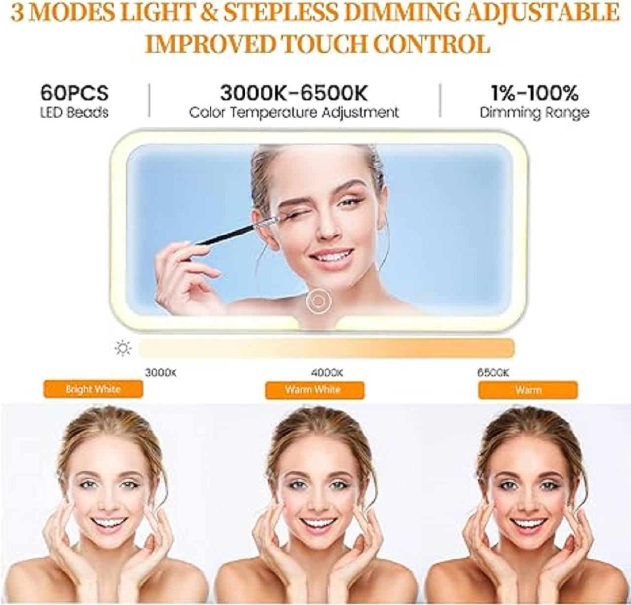 Car Make Up Mirror | 3 Light Modes | 1200 MAH Battery