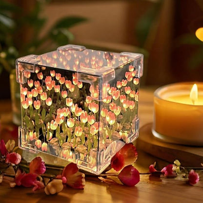 LED Tulip Decorative Cube Mirror Lamp | 2-in-1 Mirror Lamp