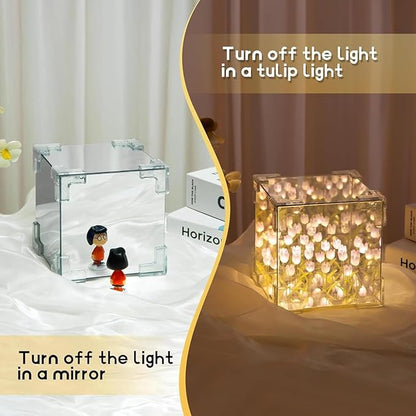 LED Tulip Decorative Cube Mirror Lamp | 2-in-1 Mirror Lamp