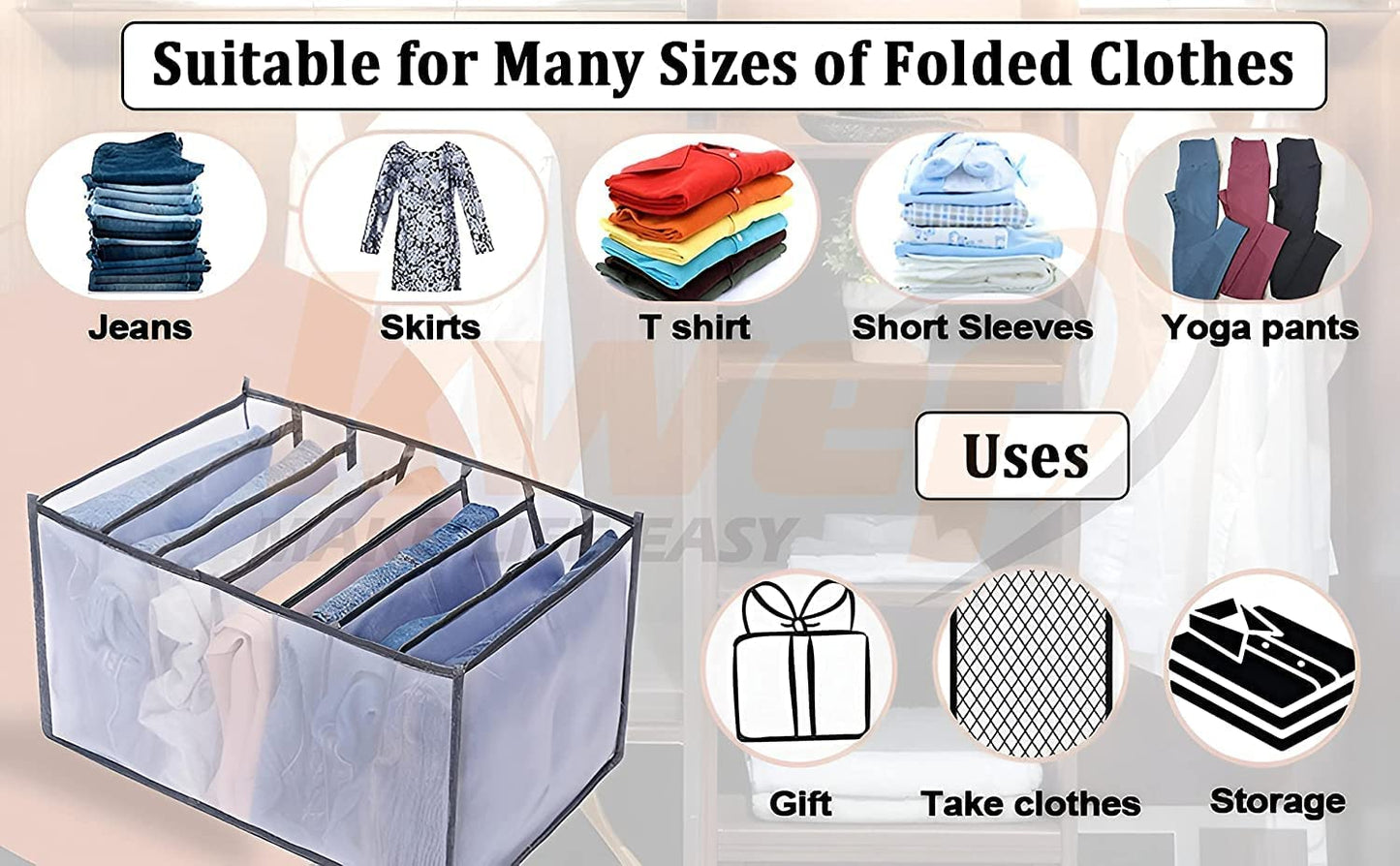 Clothes Folding 7 Grids Drawer Mesh | Separation Organizer ( 1 Piece)