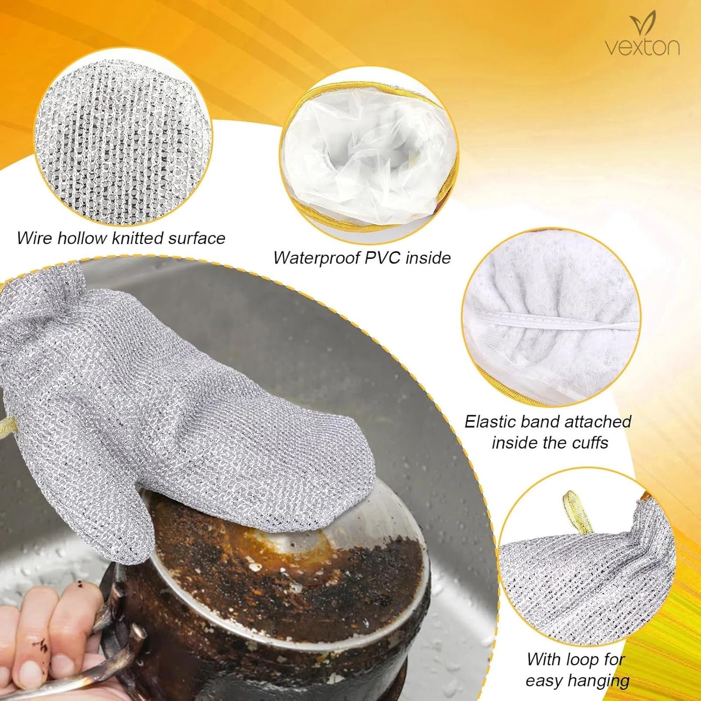 Reusable Wire Dishwashing Gloves | Heat Insulation Anti-Hot Waterproof Gloves ( 2 noz)