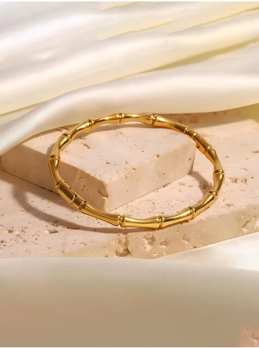 Golden Bamboo Twist – Unisex Openable Stainless Steel Bracelet