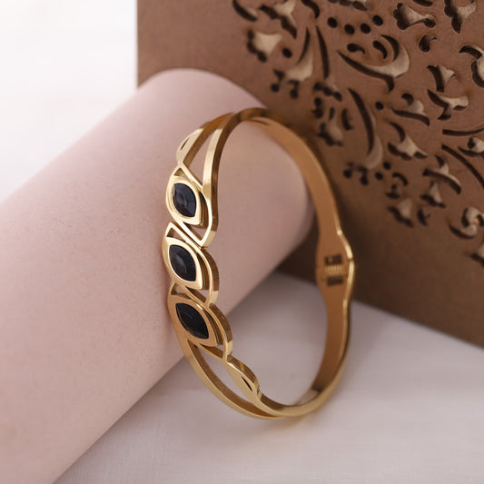 Elegance Trio – 22K Gold Plated Kada Bracelet with Black Stones