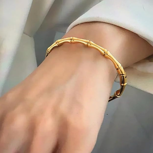 18K Gold Bamboo Cuff – Symbol of Strength & Style