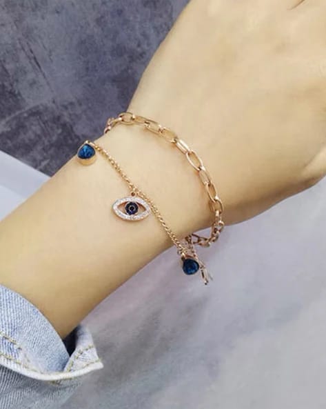 22K Gold Plated Evil Eye Double Layer Chain Bracelet